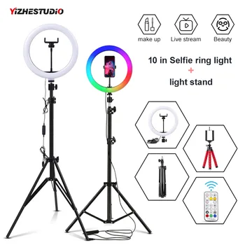 Yizhestudio 10in Selfie Gredzens ar Gaismas Stand statīvu Aptumšojami LED Gredzens Lampa ar Tālruņa Turētājs, USB Spraudnis Live Video Straumēšana