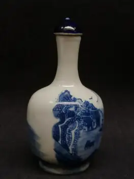 YIZHU CULTUER MĀKSLAS Kolekcijas Ķīniešu Vecs, zils un balts Porcelāna Ainavas Attēls Šņaucamā tabaka Pudeli Dāvanu