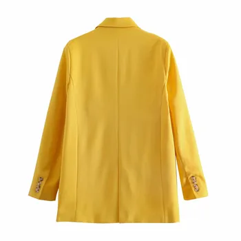 Za 2021 Dzeltena Fit Uzvalks, Žakete Sievietēm Ar Garām Piedurknēm, Plecu Polsteri Vienu Pogu Gadījuma Bleizeri Mētelis Sieviete Flap Kabatām Pavasara Top