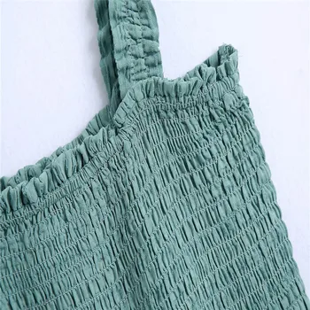 Za 2021 Teksturētu Aust Mini Vasaras Kleita Bez Piedurknēm Sievietēm Siksnas Savirmot Elastīgs Smocked Vintage Pludmales Kleita Sieviete Zaļā Kleitas