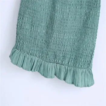 Za 2021 Teksturētu Aust Mini Vasaras Kleita Bez Piedurknēm Sievietēm Siksnas Savirmot Elastīgs Smocked Vintage Pludmales Kleita Sieviete Zaļā Kleitas