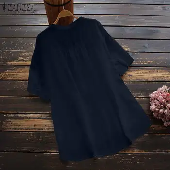ZANZEA Sieviešu V Kakla Īsām Piedurknēm Blūze Vasaras Ziedu Izšuvumu Krekls Gadījuma Vintage Topi Brīvs Chemise Sieviešu Tunika