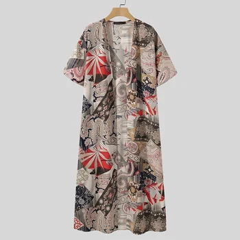 ZANZEA Vasaras Kimono Jaka Sievietēm Bohēmijas Ziedu Iespiesti Garš Krekls Vintage Topi Gadījuma Atvērt Priekšējo garām Piedurknēm Blūze Beach