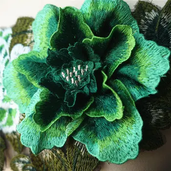 Zaļā 3D Peoniju Ziedu Lapu Mežģīņu Auduma Daudzslāņu Apkakle Izšūta Kleita Appliques Šūt Plāksteris, Kāzu Dekorēšana Kleita DIY