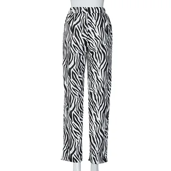 Zebra modelis plaša kāju bikses Y2K, gadījuma bikses, augsta vidukļa elastīgās, dzīvnieku drukāt, retro sieviete bikses bikses kaudzē bikses