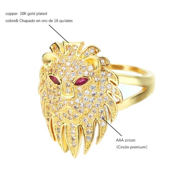 Zelta lauvas gredzeni sievietēm vara AAA zircon atvērt regulējams gredzeni sākotnējā Jewery Punk Hip Hop, Rock sieviešu gredzeni reliģija