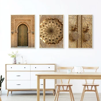 Zelta Marokas Durvju Mākslas Izdrukas Mājas Dekoru Attēlu Arhitektūru, Plakātu Sienas Gleznojums, Kanvas Glezna Viesistabā Attēlu