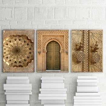 Zelta Marokas Durvju Mākslas Izdrukas Mājas Dekoru Attēlu Arhitektūru, Plakātu Sienas Gleznojums, Kanvas Glezna Viesistabā Attēlu