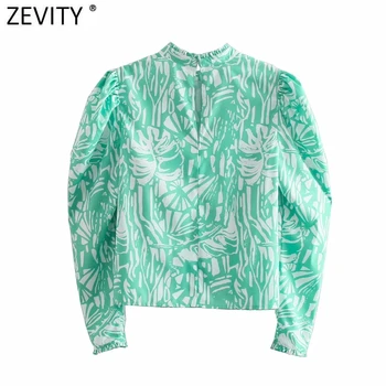 Zevity ir 2021. Sieviešu Modes Agaric Mežģīnes Stand Apkakli Drukāšanas Gadījuma Smock Blūze Sieviešu Puff Piedurknēm Krekls Šiks Blusas Topi LS7711