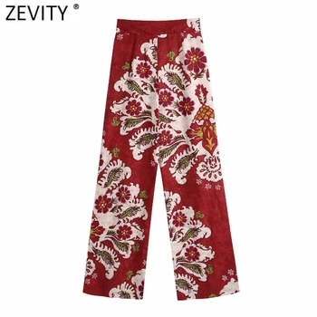 Zevity Ir 2021. Sieviešu Vintage Nospiediet Ziedu Drukāt Gadījuma Zaudēt Veļa Plaša Kāju Bikses Retro Sieviešu Šiks Rāvējslēdzēju Lidot Garās Bikses P1092