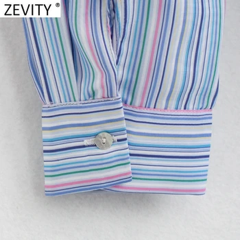 Zevity Sieviešu Vintage Krāsains Svītrains Drukāt Vidukļa Plisēt Mini Krekls, Kleita Biroja Dāmas Šiks Casual Slim Biznesa Vestidos DS8218