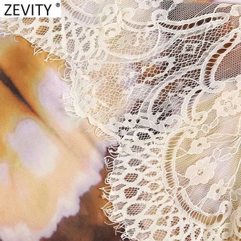 Zevity Sieviešu Vintage Mežģīnes Raibs Ziedu Kaklasaites Krāsu Drukas Līnija Svārki Faldas Mujer Sievišķo Pusi Rāvējslēdzēju Gadījuma Midi Svārki QUN805