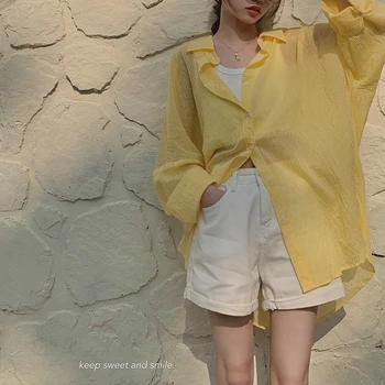 ZHISILAO Vintage Dzeltenu Svītru Blūze, Krekls Sievietēm, Elegants Ikdienas Zaudēt nolocīt ar garām Piedurknēm Krekli Mujer Vasaras Topi ir 2021.