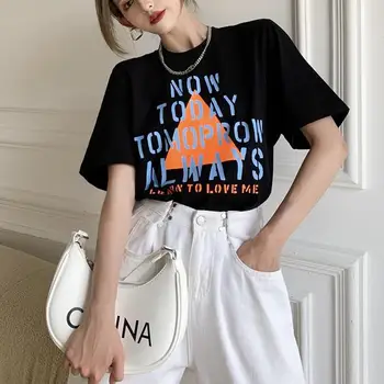 ZHISILAO Vēstuli Print T-krekls Sievietēm Harajuku Streetwear Black Tee Kreklu Femme Īsām Piedurknēm T Vasarā Ir 2021. Topi Plus Lieluma