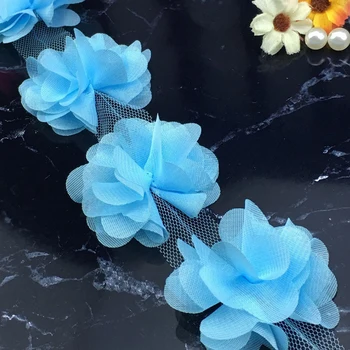 Ziedi 3D Šifona Kopu Ziedi Mežģīņu Kleita Apdares Mežģīnes Auduma Aplikācijas Nogriešanas Šūšanas Piederumi piederumi Speciāli