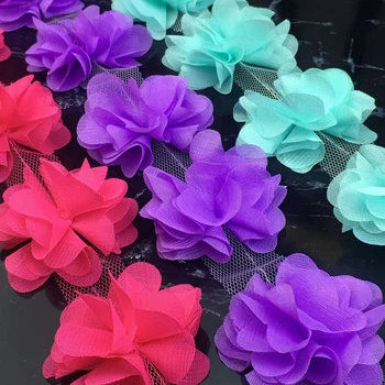 Ziedi 3D Šifona Kopu Ziedi Mežģīņu Kleita Apdares Mežģīnes Auduma Aplikācijas Nogriešanas Šūšanas Piederumi piederumi Speciāli