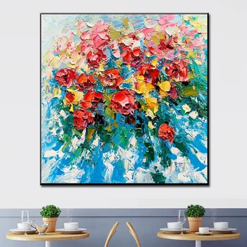 Ziedi Daudzās Krāsās Aug, Kopā Handpainted Sienas Mākslas Mājas Dekoru Attēlu Mūsdienu Eļļas Glezna Uz Audekla Unframe