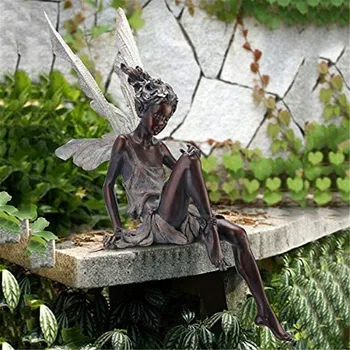 Ziedu Pasaku Statuja Sēž Mākslas Skulptūru Figūriņas Eņģeļu Spārnus Sveķu Amatniecības Ainavas Mājas Apdare Āra Dārza Rotājumu