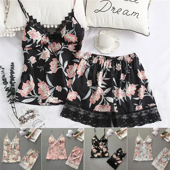 Ziedu Sieviešu Pidžamas Komplekti Mežģīnes Raibs Modes Sleepwear Naktsveļu 2020 