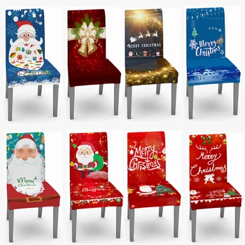 Ziemassvētku Krēslu Pārvalki Santa Iespiesti Elastīgs Stiept Ēdamistabas Krēsli Krēslu Slipcover Virtuves Sēdekļa Vāku Mājas Dekoru Hogar Sillas