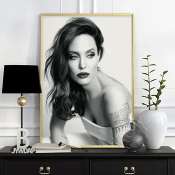Ziemeļvalstu Angelina Jolie Seksīga Lūpu Karstā Filmu Zvaigzne Acrtess Melnā Un Baltā Smēķēšanas Sienas, Mākslas Plakātu, Vintage Kanvas Glezna Mājas Dekoru