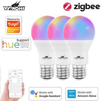 Zigbee Tuya Smart Gaismas Luktura Spuldze 10W Krāsu Mainīšana RGB LED Spuldze E27 RGB+PKT 220V-240V APP Tālvadības Saderīga Alexa, Google Home