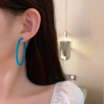 Zils, Oranžs Akrils Stīpas Auskari Etrendy Pavasara Vasaras Korejas Vienkāršu C Formas Earings Candy Krāsas