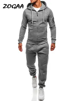 ZOGAA 2020. gada Pavasarī Karstā Pārdošanas Vīriešu Sporta Un Atpūtas Slim Joggers SweatSuits Hoodies+Bikses Uzvalks CSweatshirt Sporta Komplekts 2