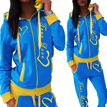 ZOGAA Gadījuma Sports 2 Gabals, kas Sieviešu Drukāt Tracksuit Kapuci sporta Krekls Top + Skriešanas Bikses Dāmas Sweatsuit Sporta Tērpiem