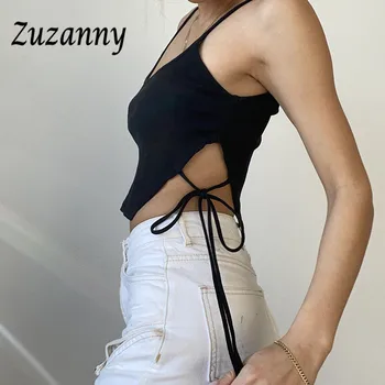Zuzanny Salātu Topi Bez Piedurknēm Sievietēm Ir 2021. Vasaras Melns Pārsējs White Gadījuma Pie Pleca Sexy Apgrieztu Augšu