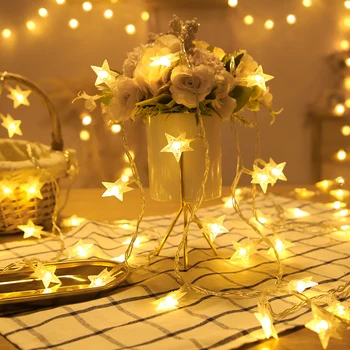 Zvaigzne Pasaku Gaismas Bumbu LED String Mēness Lampas Ķēdes Vainags Ziemassvētku Ārpus Apdare, Pagalmā, Dārzā, Guļamistaba, Dzīvojamā Istaba Kāzas