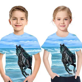 Zēni Un Meitenes šortiņos Jaunu Dzīvnieku Zirgu Classic, 3D Druka, T-krekls Hip-Hop Modes Apaļā Apkakle T-krekls Topi Bērniem