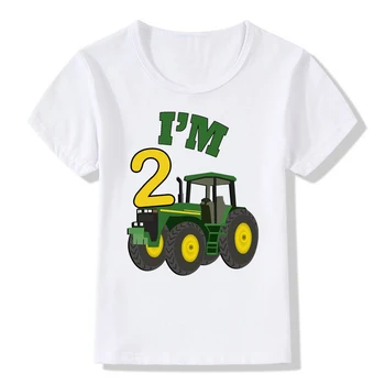 Zēns Cute Farm Tēma Traktoru 1-10 Dzimšanas Dienu Skaits Druka T Kreklu Bērniem, Dzimšanas Dienu Puisis&Meitene, Jautra Dāvana Tshirt Klāt Bērnu Drēbes