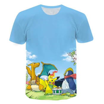 Zēnu un Meiteņu Apģērbu 3D Multiplikācijas filmu Anime Pikachu Īsām Piedurknēm T-Krekls Ar Jauno Vasaras 2021 Bērnu Apkalpes-Kakla Gadījuma Augšu
