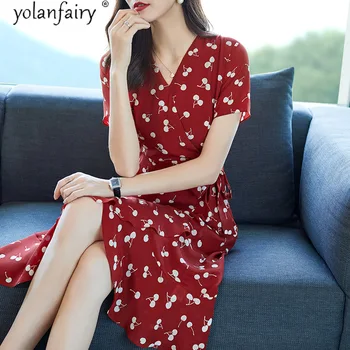 Zīda Kleita Sievietēm Vasarā Elegants Midi Vintage Sieviete Kleita Korejiešu Stilā, Dāmas Kleitas Ir 2021. Augstas Kvalitātes Vestido Mujer De