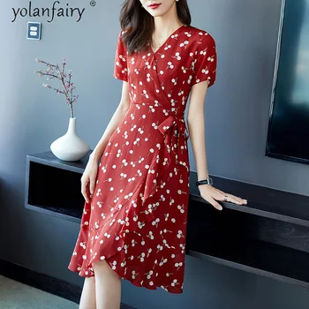 Zīda Kleita Sievietēm Vasarā Elegants Midi Vintage Sieviete Kleita Korejiešu Stilā, Dāmas Kleitas Ir 2021. Augstas Kvalitātes Vestido Mujer De