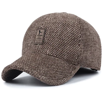 Zīmola beisbola cepure Rudens ziemas retro tētis, cepure, silta kokvilnas Biezāka snapback cepures Ausu aizsargāta aprīkots cepures vīriešiem