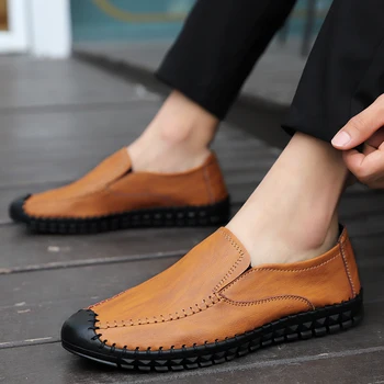 Ādas vīriešu ikdienas apavi roku darbs vīriešiem ejot mokasīni kārta toe kurpes valkāt puse kleita apavi, liela izmēra 48