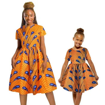 Āfrikas 2021 Māmiņa Un Man Kleita Ar Īsām Piedurknēm Sievietēm Un Meitene Kleita Ģimenes Saskaņojot Tērpiem Vasaras Kleitas, Mātes Meita Drēbes