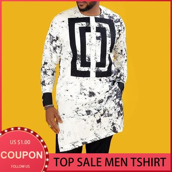 Āfrikas Dashiki Ilgi Top Vīriešu Krekls Drukas Hipiju Vīriešu Modes Musulmaņu Apģērbu 2021. Gada Vasarā Cilvēka Ikdienas Krekli Plus Lieluma Balts M-4XL