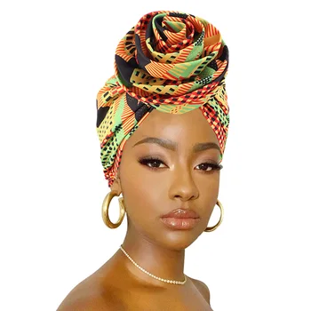 Āfrikas Drukāt Stiept galvas apsējs Galvas Ietīt Garu Šalli satīna Ziedu Ankara Dashiki Sievietes Puses Turban Cepures Klp Matu Aksesuāri