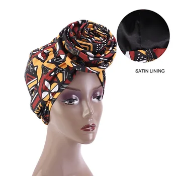 Āfrikas Drukāt Stiept galvas apsējs Galvas Ietīt Garu Šalli satīna Ziedu Ankara Dashiki Sievietes Puses Turban Cepures Klp Matu Aksesuāri