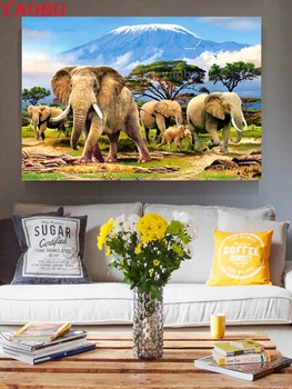 Āfrikas zilonis dzīvnieku ainavas, diamond krāsošana 5D dimanta Mozaīkas cross stitch ģimenes apdare dāvanu Kristālu Attēlu dāvanu