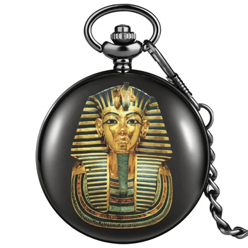 Ēģiptes Faraons naudas Sodu Modelis Vīriešiem Augstas klases Black Gluda Kabatas pulkstenis Kvarca Skalu, Izturīgs, Biezs Ķēdes Kulons Labāko suvenīru