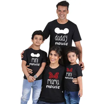 Ģimenes pieskaņotu Kreklu Minnie Īsām Piedurknēm Multiplikācijas filmu Topi Tēvs, Māte, Dēls, Meita Atbilstošas Drēbes Ģimenes Izskatās Mickey Krekli