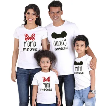 Ģimenes pieskaņotu Kreklu Minnie Īsām Piedurknēm Multiplikācijas filmu Topi Tēvs, Māte, Dēls, Meita Atbilstošas Drēbes Ģimenes Izskatās Mickey Krekli