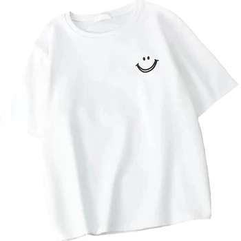 Īsām Piedurknēm T-Krekls Sieviešu Topi Ir 2021. Jauno Vasaras Korejiešu Versija Zaudēt Smiley Face Print Zemāko Krekls Camisetas Mujer De