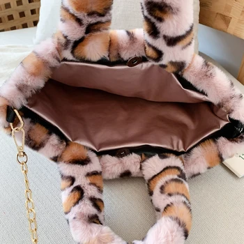 ķēdes lielu plīša somā ir 2021. modes sieviešu plecu Crossbody soma sieviešu leopard pūkains soma Messenger bag maiga, silta kažokādas soma