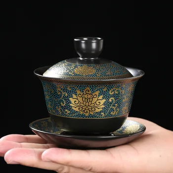 Ķīnas Teaset Klasiskā Gaiwan Tējas Tases Melnās Māla Tureen 180ml Vāku Podam Šķīvītis Tradicionālo Roku darbs Tējas Brūvēt Tasi Tējas