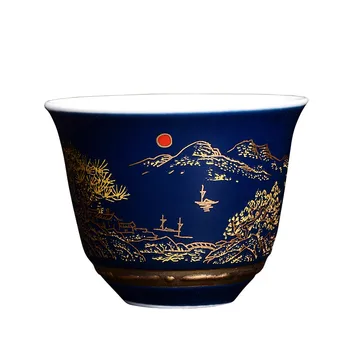 Ķīnas Zilā un baltā porcelāna Tējas Tases Anti Mērogošanas Roku darbs Tējas Bļodā Imperatora galmā Stila luksusa tējas tase Vienu Tasi Tējas komplekts
